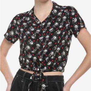 Skelanimals Characters Heart All Over Print Tie-Front Woven Button-Up Top Size S